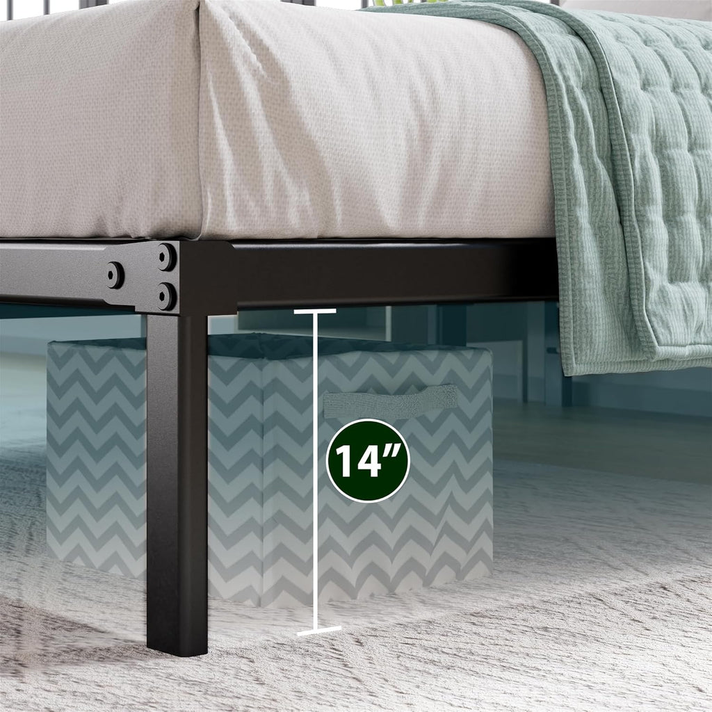 Yelena Marco de cama de plataforma de metal de 14 pulgadas, soporte de listones de acero, no se necesita somier, embalaje ecológico WonderBox(TM), fácil montaje, negro, gemelo